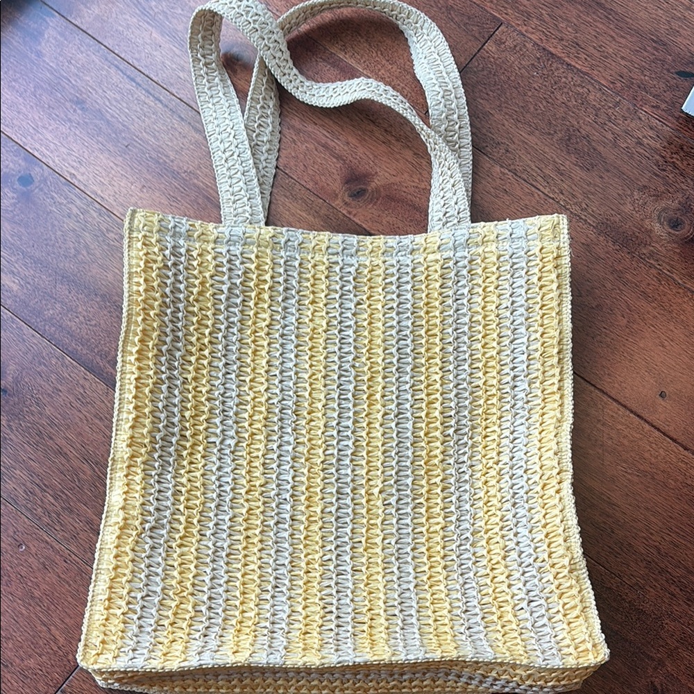 Yellow and Cream Woven Tote Bag